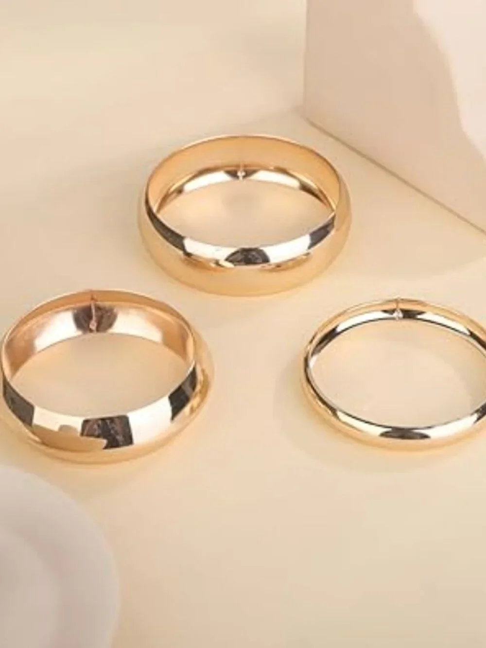 3 Chunky Gold Bangle Bracelets Trendy Wide Chunky Cuff Bracelets Hammered - Picture 4 of 5